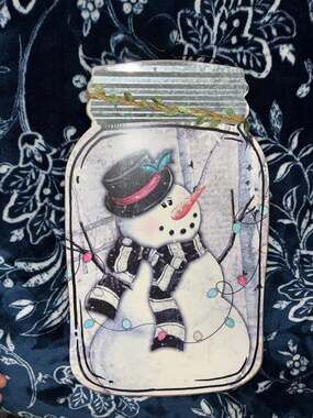 Gerson Winter Christmas Snowman Mason Jar Wall/Door Sign